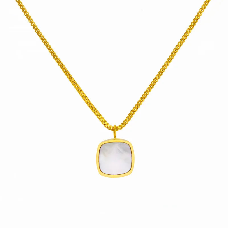 Square Shell Necklace Stainless Steel Charm Jewelry Gift