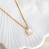 Square Shell Necklace Stainless Steel Charm Jewelry Gift
