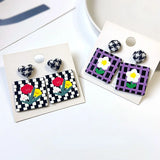 Square Lattice Flower Acrylic Pendant for DIY Earrings