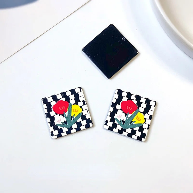 Square Lattice Flower Acrylic Pendant for DIY Earrings