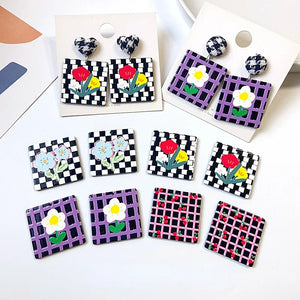 Square Lattice Flower Acrylic Pendant for DIY Earrings