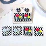 Square Lattice Flower Acrylic Pendant for DIY Earrings