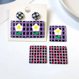 Square Lattice Flower Acrylic Pendant for DIY Earrings