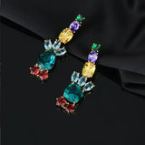 Square Earrings Long Tassel Candy Micro-Inlaid Zircon Flash Flowers S925