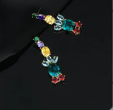 Square Earrings Long Tassel Candy Micro-Inlaid Zircon Flash Flowers S925