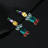 Square Earrings Long Tassel Candy Micro-Inlaid Zircon Flash Flowers S925
