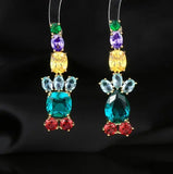 Square Earrings Long Tassel Candy Micro-Inlaid Zircon Flash Flowers S925