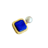 Lapis Lazuli Engagement Ring with Water Droplet Pearls