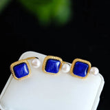 Lapis Lazuli Engagement Ring with Water Droplet Pearls