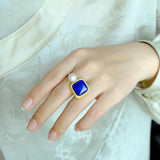 Lapis Lazuli Engagement Ring with Water Droplet Pearls