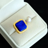 Lapis Lazuli Engagement Ring with Water Droplet Pearls
