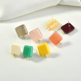 Square Resin Silver Needle DIY Earrings Hand-made Jewelry