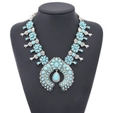 Squash Blossom Turquoise Bib Necklace Southwestern Jewelry Boho
