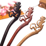 Squirrel Carved Wood Hair Stick Pin for Women