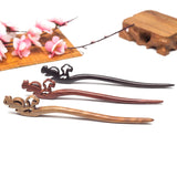 Squirrel Carved Wood Hair Stick Pin for Women