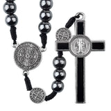 St Benedict Cord Rosary 8mm Hematite Beads Catholic Cross Necklace
