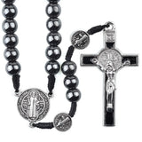 St Benedict Cord Rosary 8mm Hematite Beads Catholic Cross Necklace