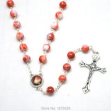 St Rita Red Rosary 8 mm Round Acrylic Bead Necklace for Women