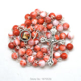 St Rita Red Rosary 8 mm Round Acrylic Bead Necklace for Women