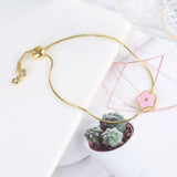 Stainless Steel Zircon Gold Flower Adjustable Pendant Bracelet