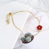 Stainless Steel Zircon Gold Flower Adjustable Pendant Bracelet