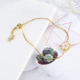 Stainless Steel Zircon Gold Flower Adjustable Pendant Bracelet