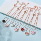 Stainless Steel Rose Gold Plate Leaf Petal Flower Pendant Bracelet Adjustable
