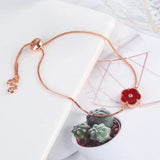 Stainless Steel Rose Gold Plate Leaf Petal Flower Pendant Bracelet Adjustable