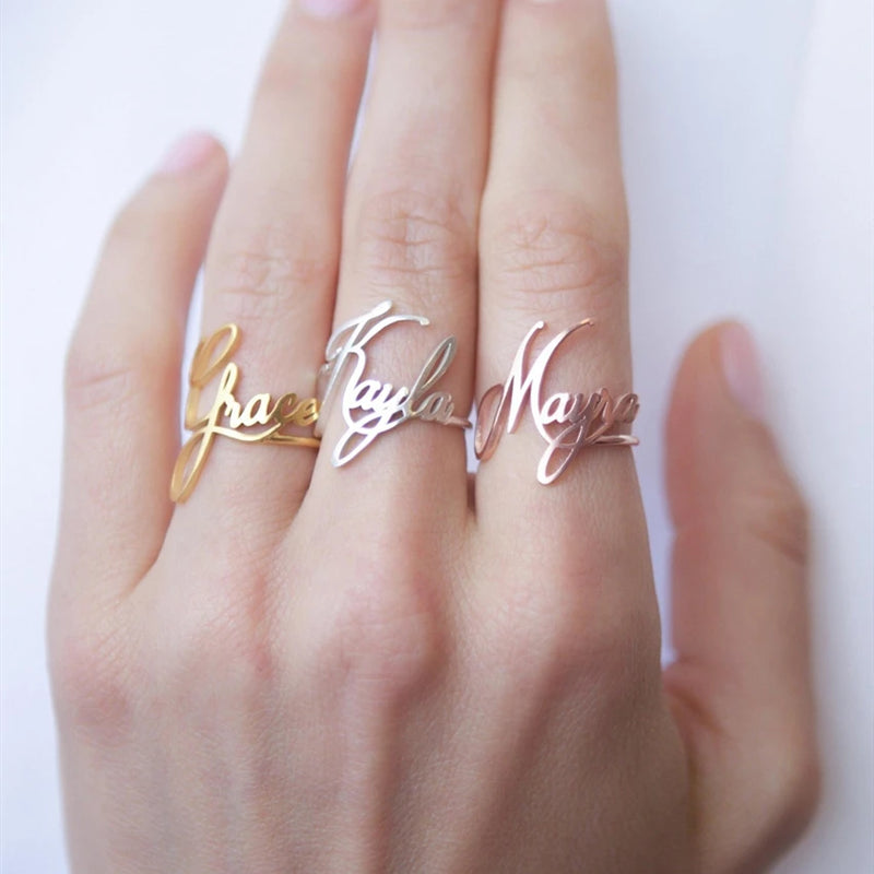 Stackable Personalized Name Rings Stainless Steel Couple Nameplate Finger Rings