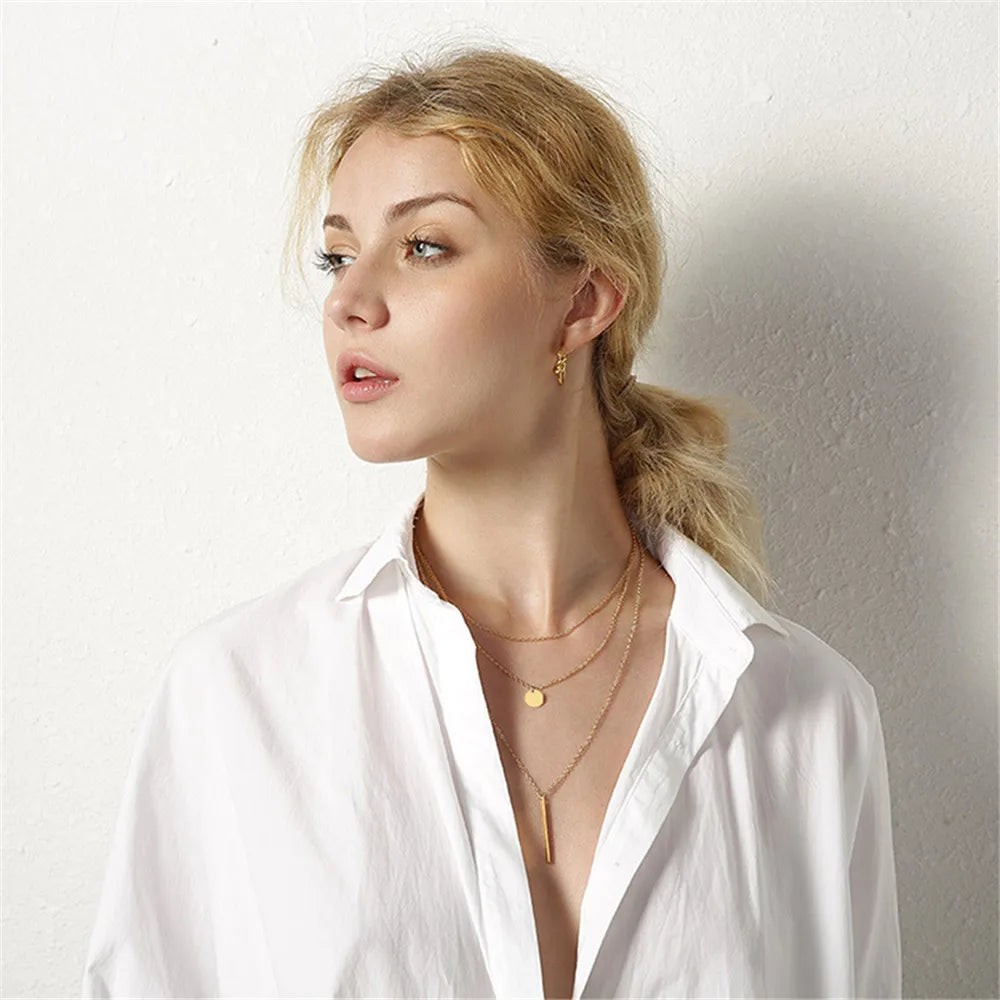 Layered Necklaces for Women Stainless Steel Pendants