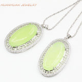 Green Natural Stone Jade Pendant 24x42mm Charm Necklace