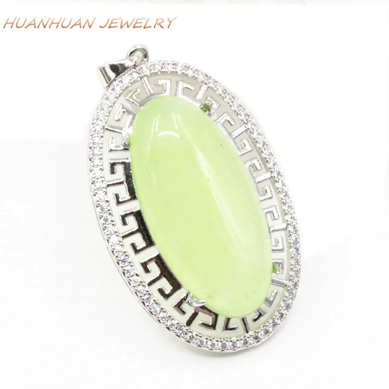 Green Natural Stone Jade Pendant 24x42mm Charm Necklace