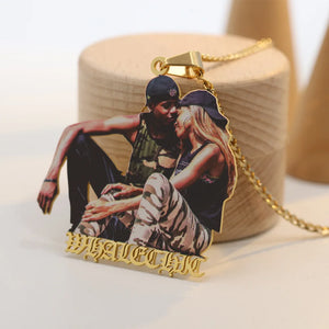 Personalized Stainless Photo Necklace with Nameplate Pendant