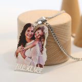 Personalized Stainless Photo Necklace with Nameplate Pendant
