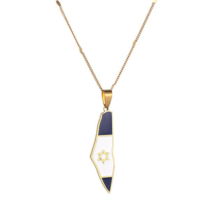 Israeli Flag Pendant Necklace Stainless Enamel Map Charm Jewelry