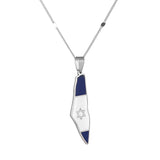 Israeli Flag Pendant Necklace Stainless Enamel Map Charm Jewelry