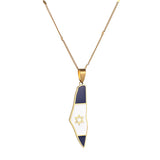 Israeli Flag Pendant Necklace Stainless Enamel Map Charm Jewelry