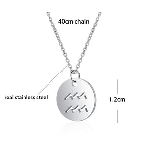 Stainless Steel 12 Constellation Necklace Zodiac Sign Pendant Choker