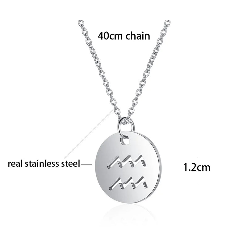 Stainless Steel 12 Constellation Necklace Zodiac Sign Pendant Choker