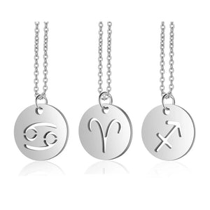Stainless Steel 12 Constellation Necklace Zodiac Sign Pendant Choker