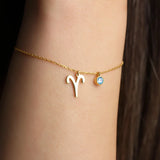 Stainless Steel Zodiac Birthstone Bracelet Charm Jewelry