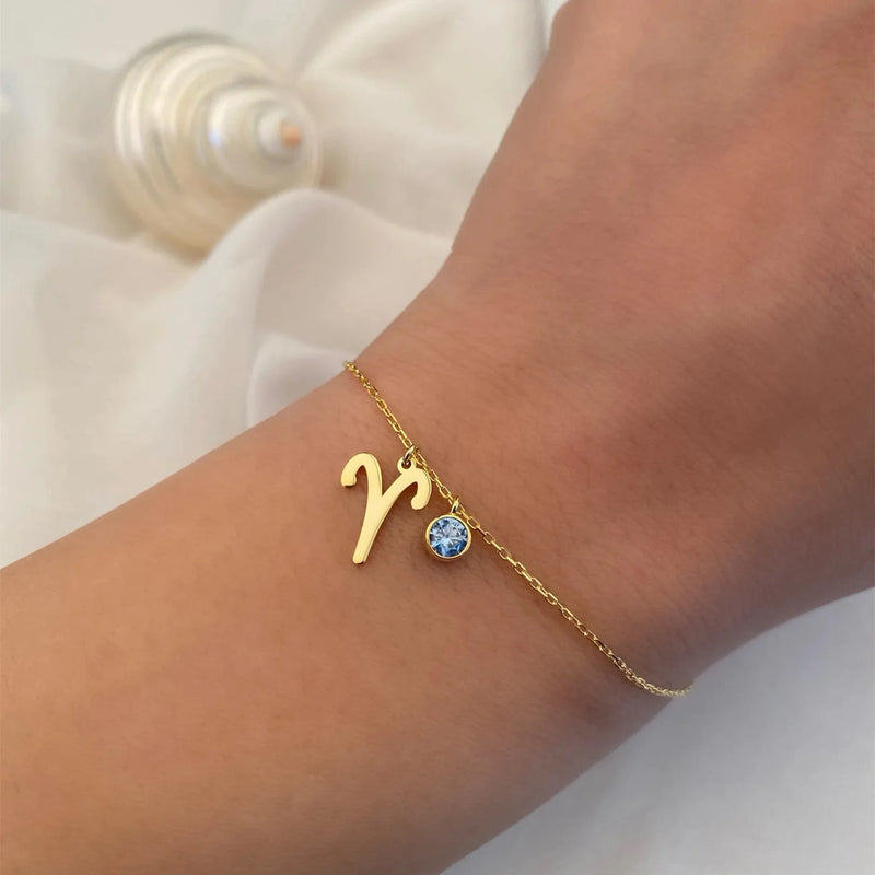 Stainless Steel Zodiac Birthstone Bracelet Charm Jewelry