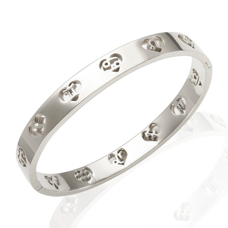 Stainless Steel Zodiac Bracelet with Cubic Zircon, Women's Bangle Gift