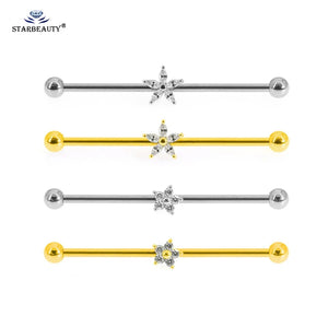 Stainless Steel Flower Industrial Piercing Set 16G/14G Crystal Bar Lot Bulk Cart