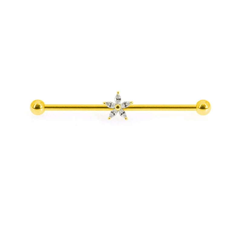 Stainless Steel Flower Industrial Piercing Set 16G/14G Crystal Bar Lot Bulk Cart