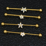 Stainless Steel Flower Industrial Piercing Set 16G/14G Crystal Bar Lot Bulk Cart