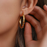 18K Plated Zircon Stone Thin Large Hoop Earrings