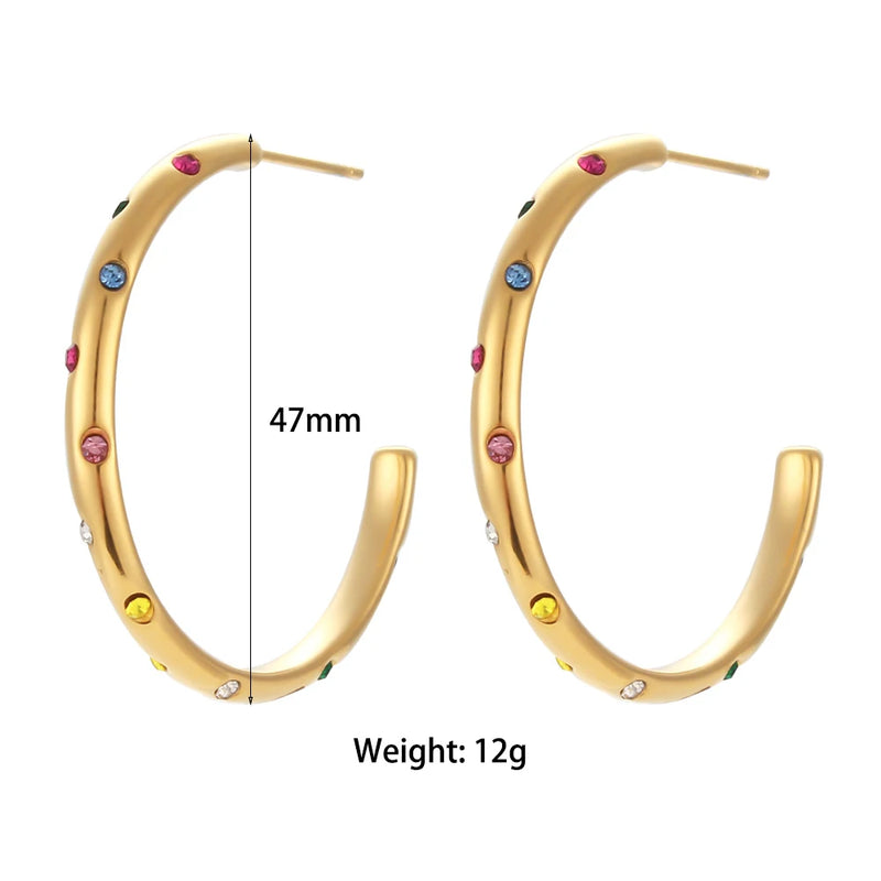18K Plated Zircon Stone Thin Large Hoop Earrings