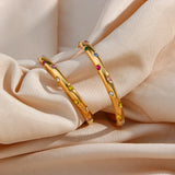 18K Plated Zircon Stone Thin Large Hoop Earrings