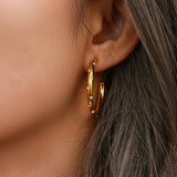 18K Plated Zircon Stone Thin Large Hoop Earrings